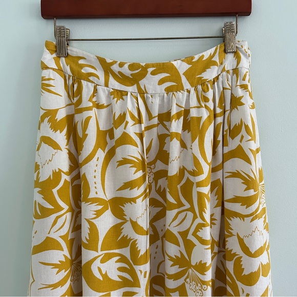 Madewell Yellow Linen Blend Shirred Maxi Skirt Tropical Floral Pockets Sz Small - Picture 4 of 10